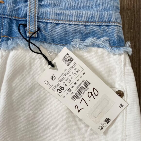 Zara Womens High-Waisted Two-Tone Denim Shorts Button Fly Frayed Hem USA Size 6 - Picture 4 of 7